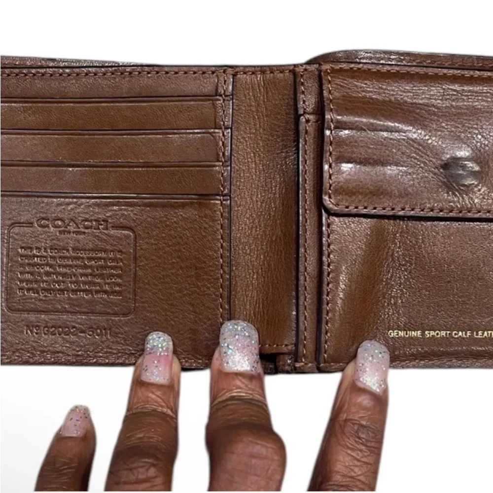 Coach Dark Brown Leather Bifold Wallet with Coin Pouch